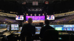 When the Andre Reiu tour hit New York’s UBS Arena, 102-year-old guest saxophonist Dominick Critelli (on screens) sat in with the violinist and his 60-piece orchestra. Photo: Future.