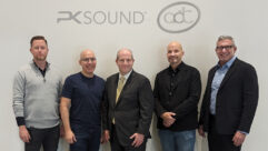 (l to r): James Oliver, CSO, PK Sound; Jeremy Bridge, CEO, PK Sound; Ben Saltzman, CEO, ACT Entertainment; David Johnson, CCO, ACT Entertainment; and Ralph Mastrangelo, Director of Sales, Live Sound, ACT Entertainment.