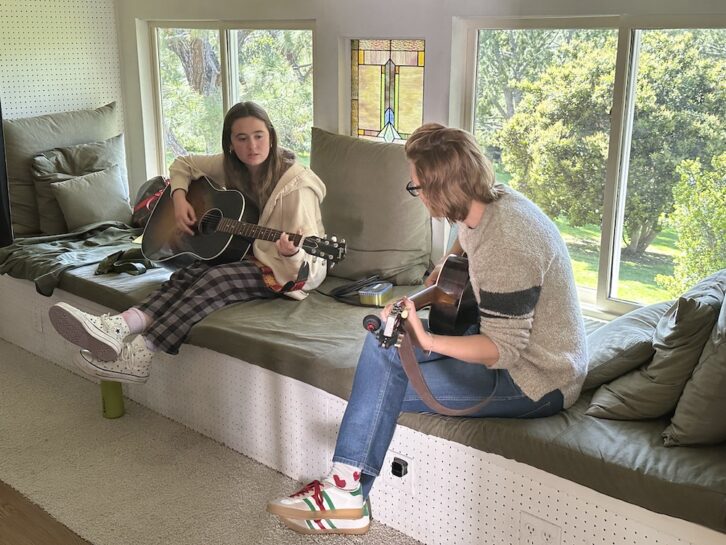 Emerging artist Tish Melton, going over songs with Carlile. Photo: Catherine Carlile