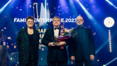 (L-R) Genelec owners Maria, Mikko and Juho Martikainen at the EY Entrepreneur of the Year awards event in Helsinki. Photo credit: Aki Rask.