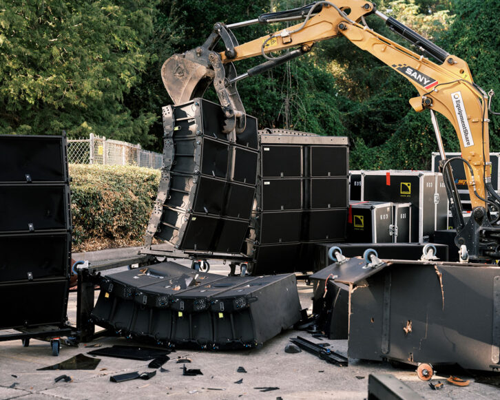 L-Acoustics invited local rental partners to destroy counterfeit speakers before having the speakers responsibly recycled. Photo: Zack Wittman.