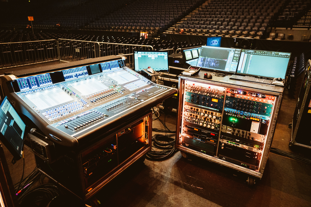 The FOH mix was handled with a DiGiCo Quantum7 console and racks of tried-and-true analog outboard gear. Photo: Grayson Gregory.