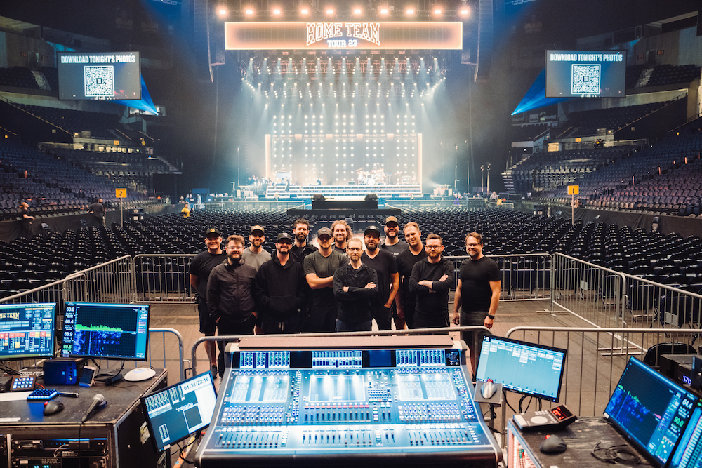 Keeping the Thomas Rhett show ticking along every night were the audio and backline teams (l-r): Kyle Merkle, Zach Johnson, Michael Rhodes, Brad Lake, Jimmy Nicholson, Jeremy Bayne, Taylor Nyquist, Scott Dugan, Joel Jimenez, Jake Waynick, Trey Smith, Matty Ensley and Justin Meeks. Photo: Grayson Gregory.