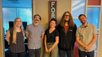 At Formosa Interactive, Los Angeles, from left: Rachel Peller, CRAS Internship Coordinator; Eric Fleming, CRAS Internship Coordinator; Rachel Ludeman, CRAS Employment Coordinator; Robert Kupsch, assistant engineer at Formosa Interactive; and Conor Lynch, CRAS Director of Student Services & Internship Coordinator.