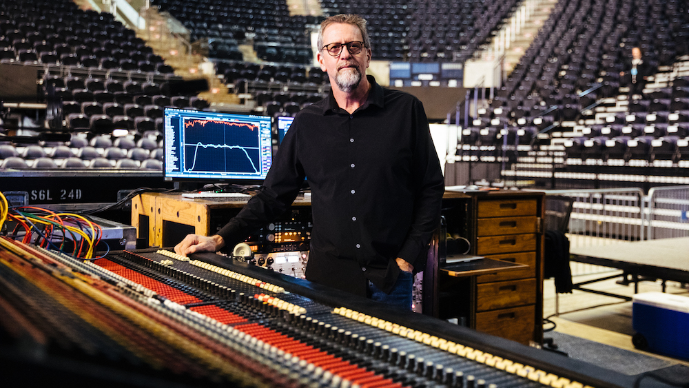 Derek Featherstone, FOH Engineer and CEO of UltraSound, manned a vintage Gamble EX68 analog console paired with an Avid S6L digital mixer nightly. Photo: Thomas Falcone.