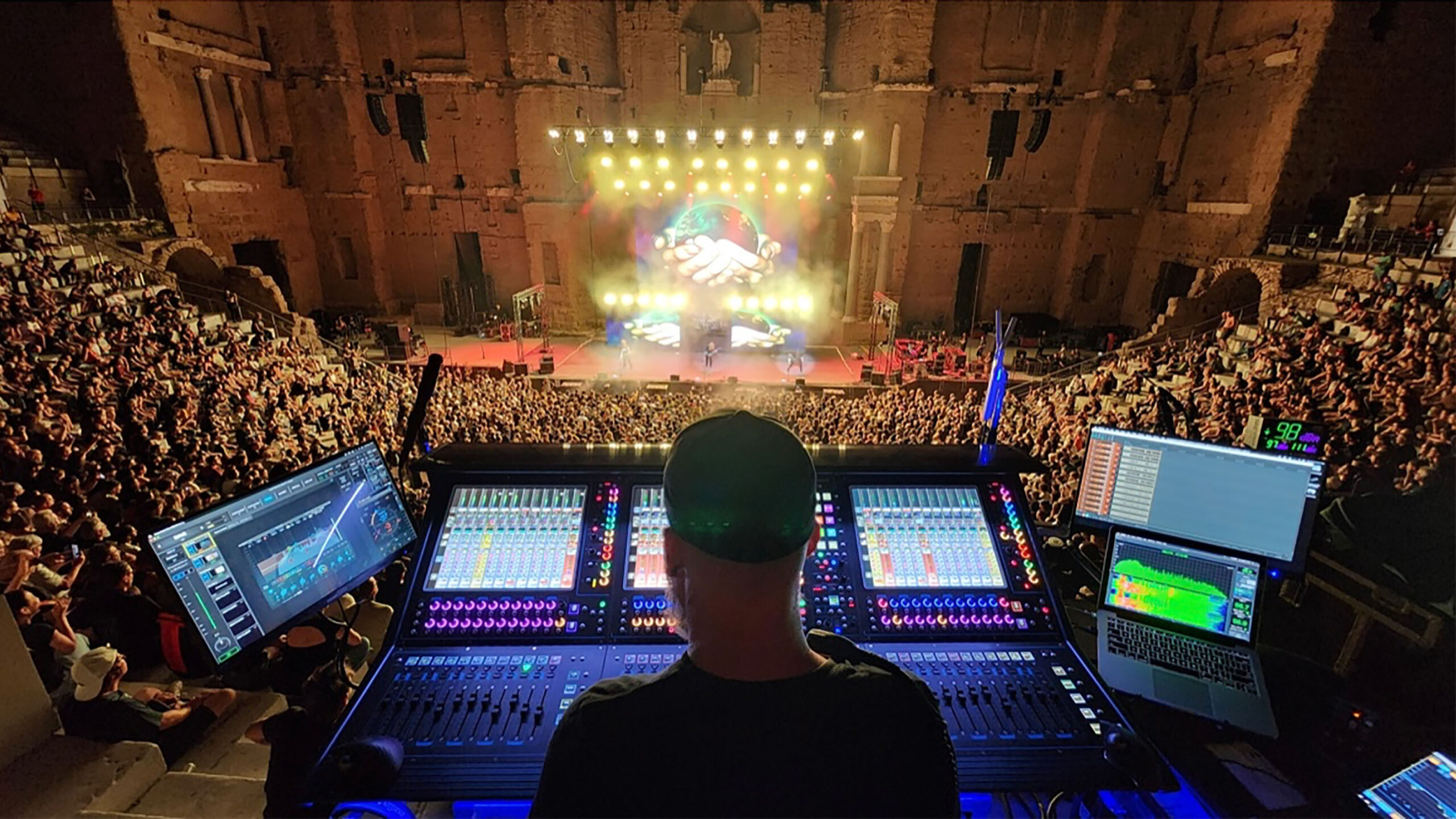 Stanley Soares, Megadeth Front-of-house engineer with the Waves F6 Floating-Band Dynamic EQ plug-in open on his screen