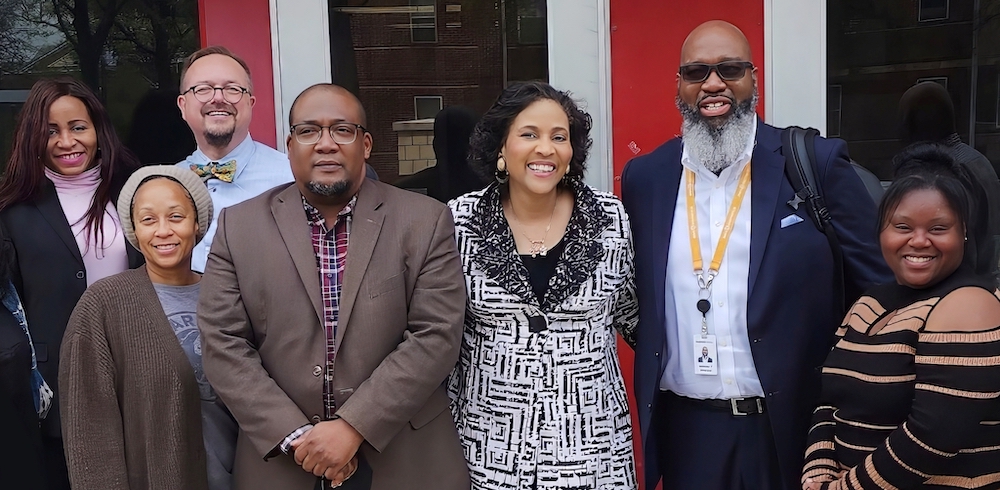 Featured (L-R): Zandra Clarke, transmission specialist III at Warner Bros Discovery and SMPTE membership director; professor April Lundy, CAU interim department chair/associate professor of Mass Media Arts; David Grindle, SMPTE executive director, Dr. Brian Bentley, Ed.D., CAU associate dean of the School of Arts and Sciences/assistant professor in Mass Media Arts and student advisor for inaugural SMPTE CAU Student Chapter; Dr. Michele Wright, Ph.D., SMPTE Director of Business Development and Outreach; Renard T. Jenkins, SMPTE president; Shalonda Wallace, CAU alumna and founder of Wallace Media Group