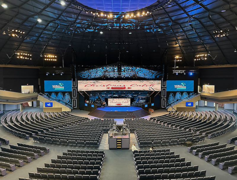 World Changers Church International's domed facility recently updated its audio system with Outline GTO cabinets.