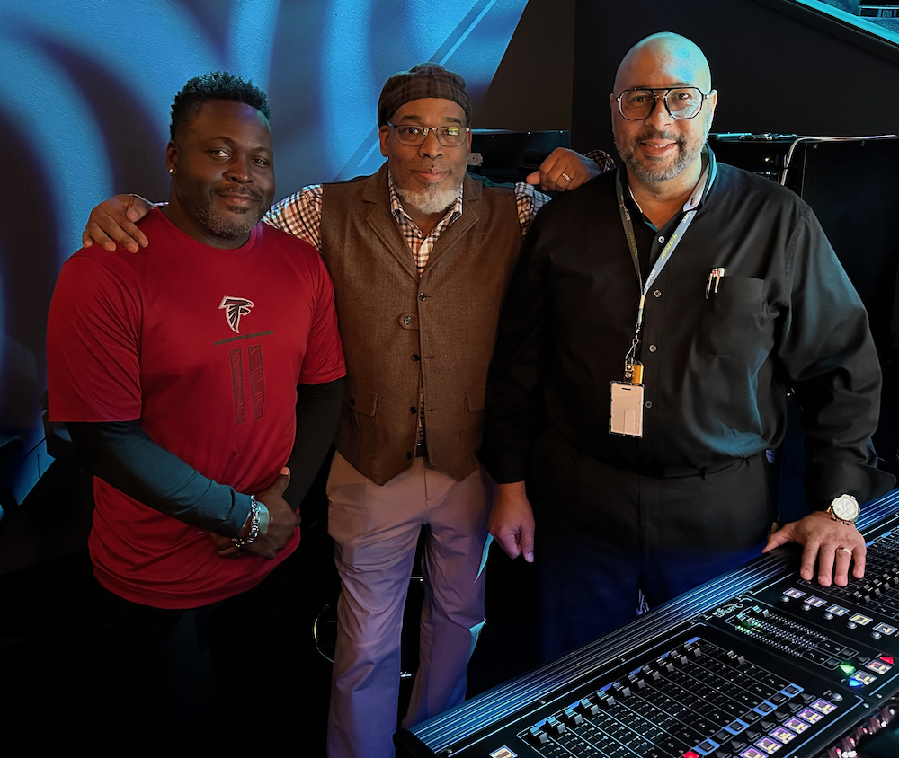 George Kelly (FOH Engineer), Jeff Sparks (Broadcast Audio Engineer), and Vincent Harris (Monitor Engineer) at WCCI