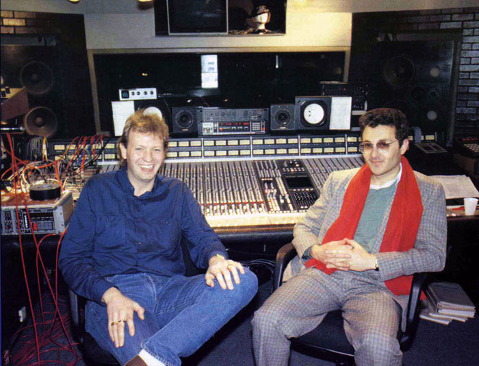 Producer Clive Langer, left, and producer/engineer Alan Winstanley in London’s West Side Studios, circa 1994. PHOTO: Courtesy of Alan Winstanley