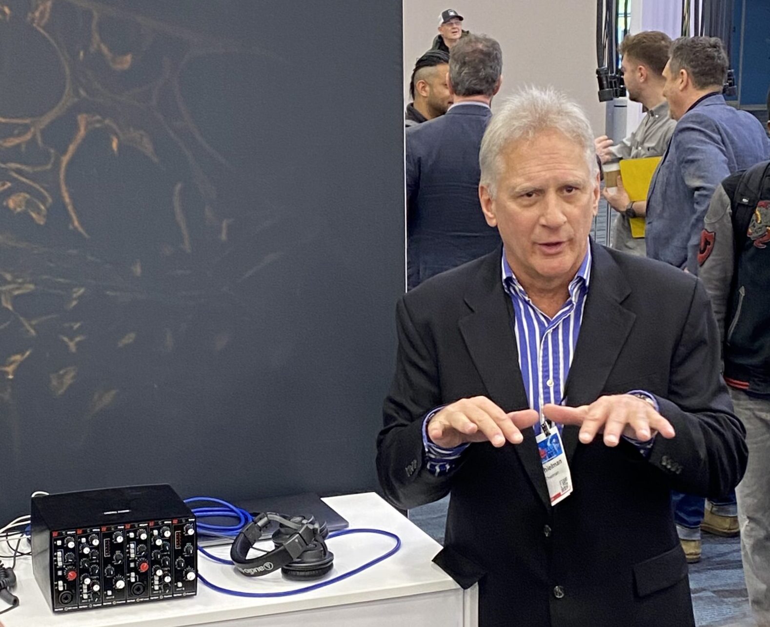 Gary Thielman, president of Harrison Audio, revealed three new 500 Series format units—the 2Cpre+ microphone preamplifier, the MR3eq 3-band parametric equalizer, and the Comp compressor.