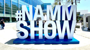 The massive NAMM SHOW sign greets visitors outside ACC North. Photo: Future.