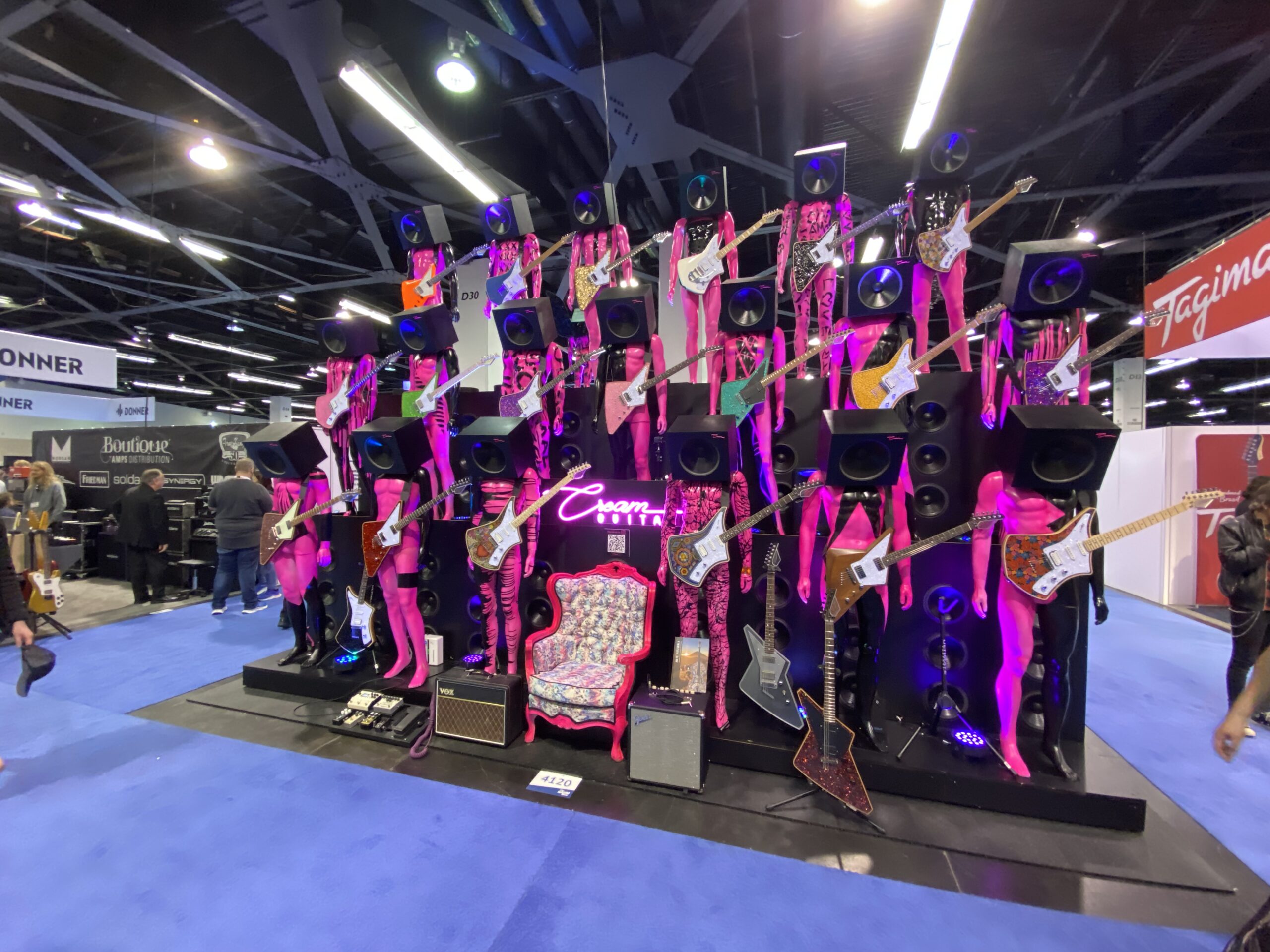 If we had to guess, we’d say Cream Guitars’ booth draws inspiration from Barbie, Game of Thrones, The Residents and Deal or No Deal—but we could be wrong on that.