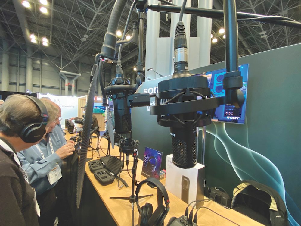 Sony’s C-80 microphone (foreground) was a top draw at the 2023 AES Convention, where it took its rightful place next to Sony’s flagship C-800g (rear). Photo credit: Future.