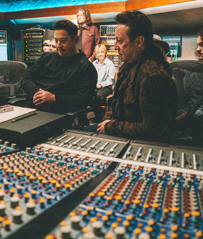 Jason Wall, left, with Julian Lennon during the “Saltwater” sessions at United.