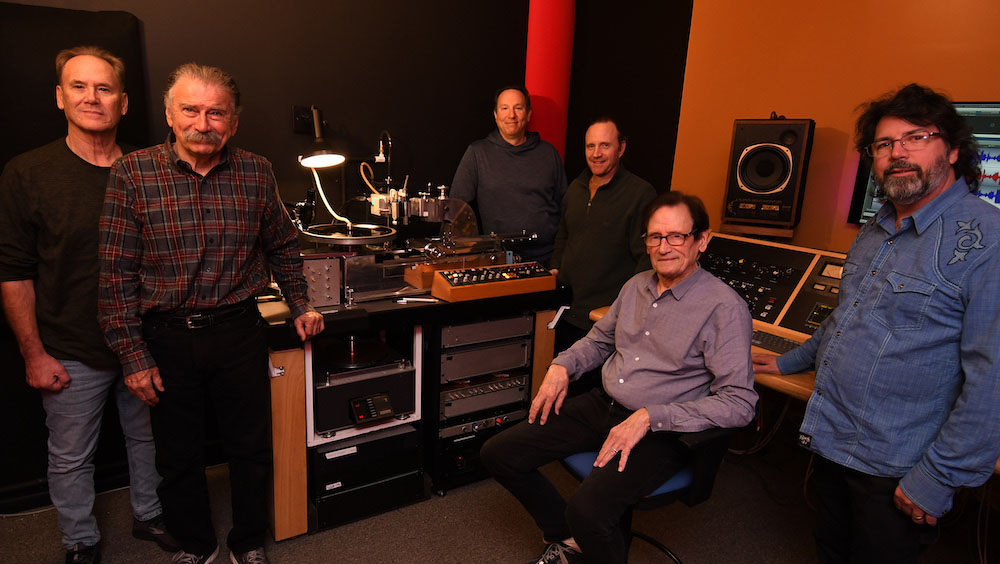 Pictured in the new CUT-2 vinyl cutting room at Bernie Grundman Mastering in Hollywood are, from left, mastering engineer Chris Bellman, CTO Beno May, and mastering engineers Scott Sedillo, Paul Grundman, Bernie Grundman and Scott Stratton. Photo: David Goggin.