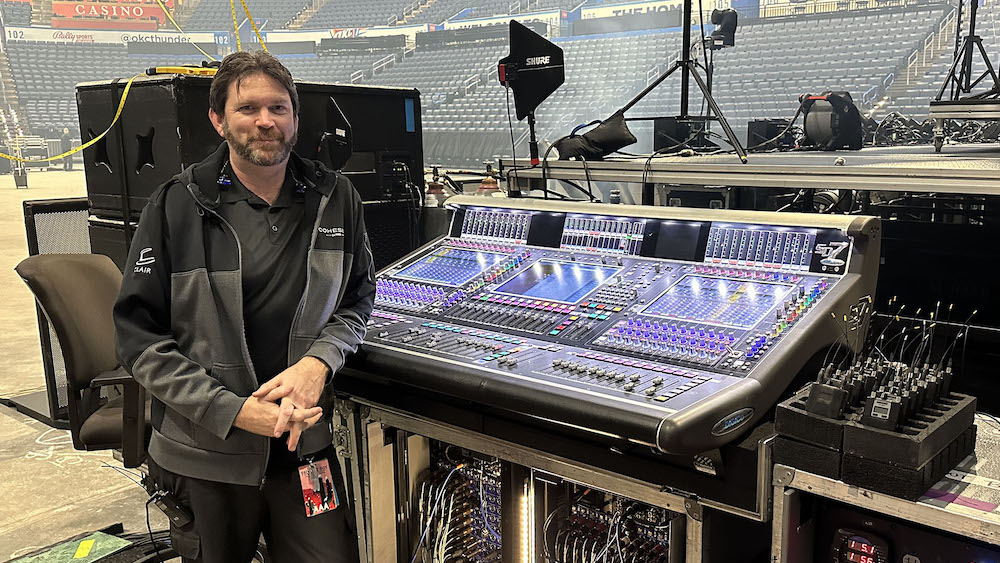 Monitor engineer Rob Smuder with the Quantum7 at stage left