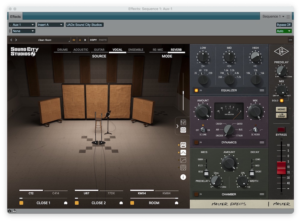 The GUI with a vocal setup and the Master Effects view open.