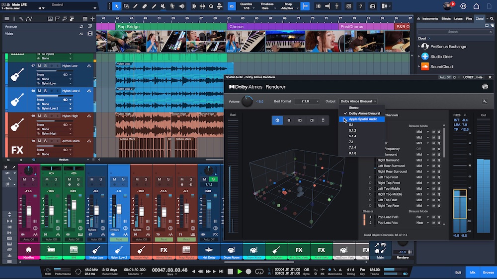 PreSonus Studio One 6.6 offers native Apple Spatial Audio monitoring within its Dolby Atmos renderer.