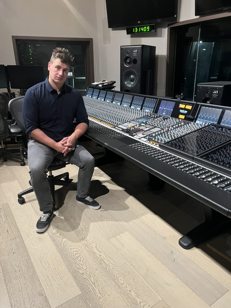 Engineer Laurence Anslow at the console in Evergreen Studios, Burbank, Calif. Photo: Courtesy of Laurence Anslow.
