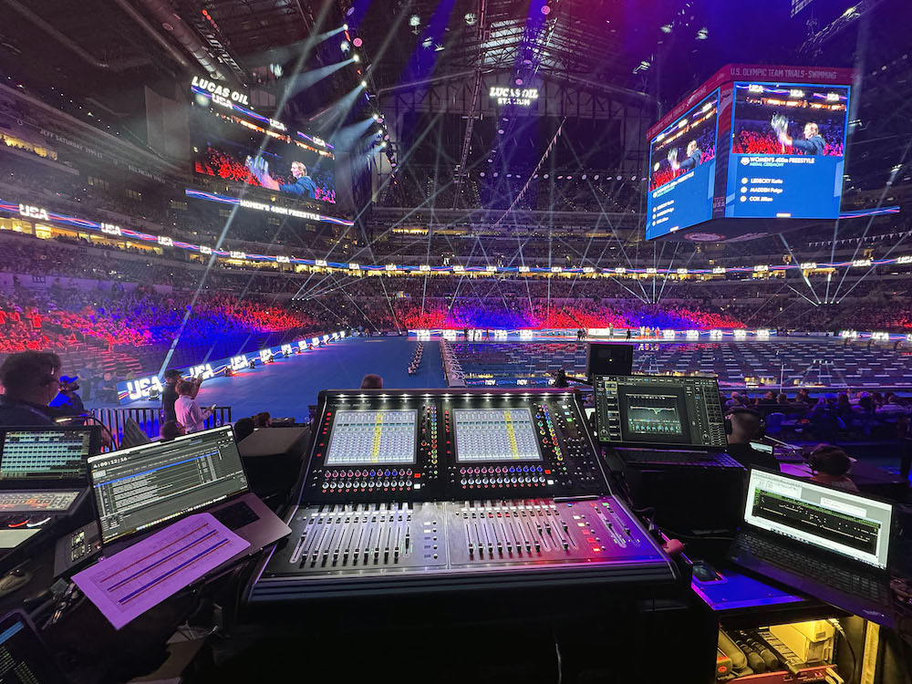 Dodd Technologies deployed a DiGiCo SD12-96 console at the recent US Olympic Swimming Team Trials held at Lucas Oil Stadium in Indianapolis. Photo: Robert Gough.