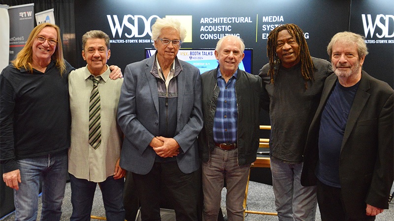 Left to right: Chuck Ainlay, Grammy Award-winning engineer and producer; Niko Bolas, award-winning engineer and producer; John Storyk, founding partner, director of design, WSDG; Elliot Scheiner, Grammy-winning engineer and producer; Jimmy Douglass, Grammy-winning engineer and producer; George Massenburg, Grammy-winning engineer.