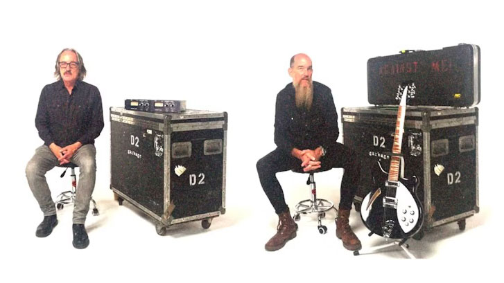 Producer/engineer/musicians Butch Vig (left) and Billy Bush with just some of the gear they're auctioning. Photo: Analogr.