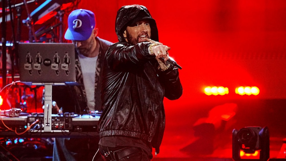 Eminem performs on stage during the 37th Annual Rock & Roll Hall Of Fame Induction in 2022. Photo: Jeff Kravitz/FilmMagic/Getty Images.