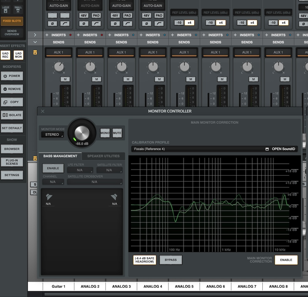 Among the many functions of the floating Monitor Controller window in UAD Console is the ability to enable Apollo Monitor Correction.
