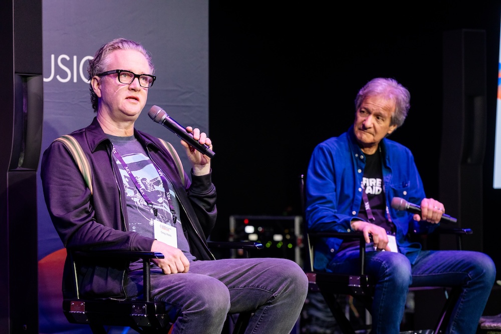 Producer/songwriter Greg Wells, left, and producer/engineer Bob Clearmountain set the perfect tone for the event by kicking it off with a special Keynote Conversation titled “Rebuilding the Mix.” Both lived in Pacific Palisades, both lost their homes and personal studios, and both spoke openly and candidly about their experiences. In a nutshell, they each shared that the work has never stopped. It’s what they do, they told the audience, and it has to be done. At the end of January, Bob spent three 18-hour days on the live streaming mix of FireAid, then a few weeks later started in on the construction of a new studio in the same building where he is temporarily living, through the alley behind Apogee headquarters. He plans to call it Mix This! FTA—short for From The Ashes. Greg, meanwhile, has set up a temporary space in Santa Barbara, moving the family and diving right in to producing the music for Wicked II. Photos by Dajuana Jones
