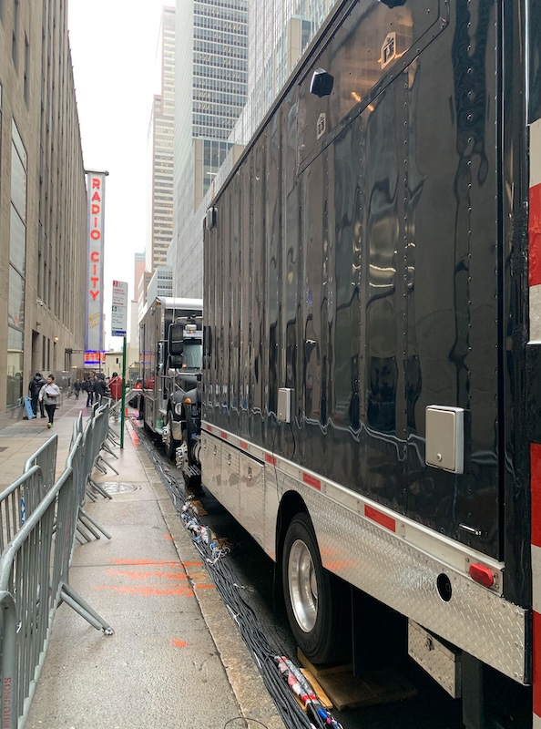 The M3 trucks and team had to endure rain and snow for much of the week that they were parked outside Radio City Music Hall. Photo: M3.