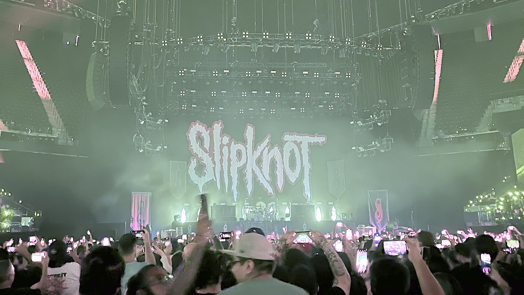The crowd, ready to roll at Inglewood, CA's Intuit Dome, beneath Eighth Day Sound's Cohesion P.A.