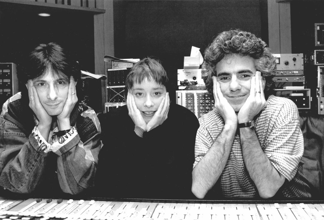 From left: Co-producer Lenny Kaye, Suzanne Vega and Steve Addabbo at A&M Studios, Studio B, during the mix of Solitude Standing. PHOTO: Courtesy of Steve Addabbo