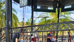 RF Venue’s CP Stage antenna is shown deployed on a mic stand on the stage at The Villages’ Spanish Springs Town Square.