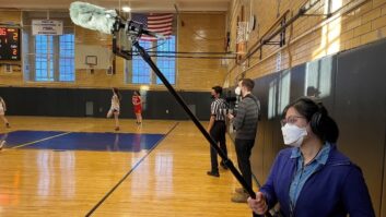 Steph Ching uses the MKE 600 with the MZH 600 Windshield, and HD 280 PRO monitoring headphones to capture audio in a gymnasium during the making of Slumlord Millionaire.