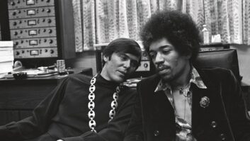 Gary Kellgren with Jimi Hendrix at the Datamix console in the original Studio A at Record Plant NY, August 22, 1968. PHOTO: Jay Good, courtesy Frank White Photo Agency.