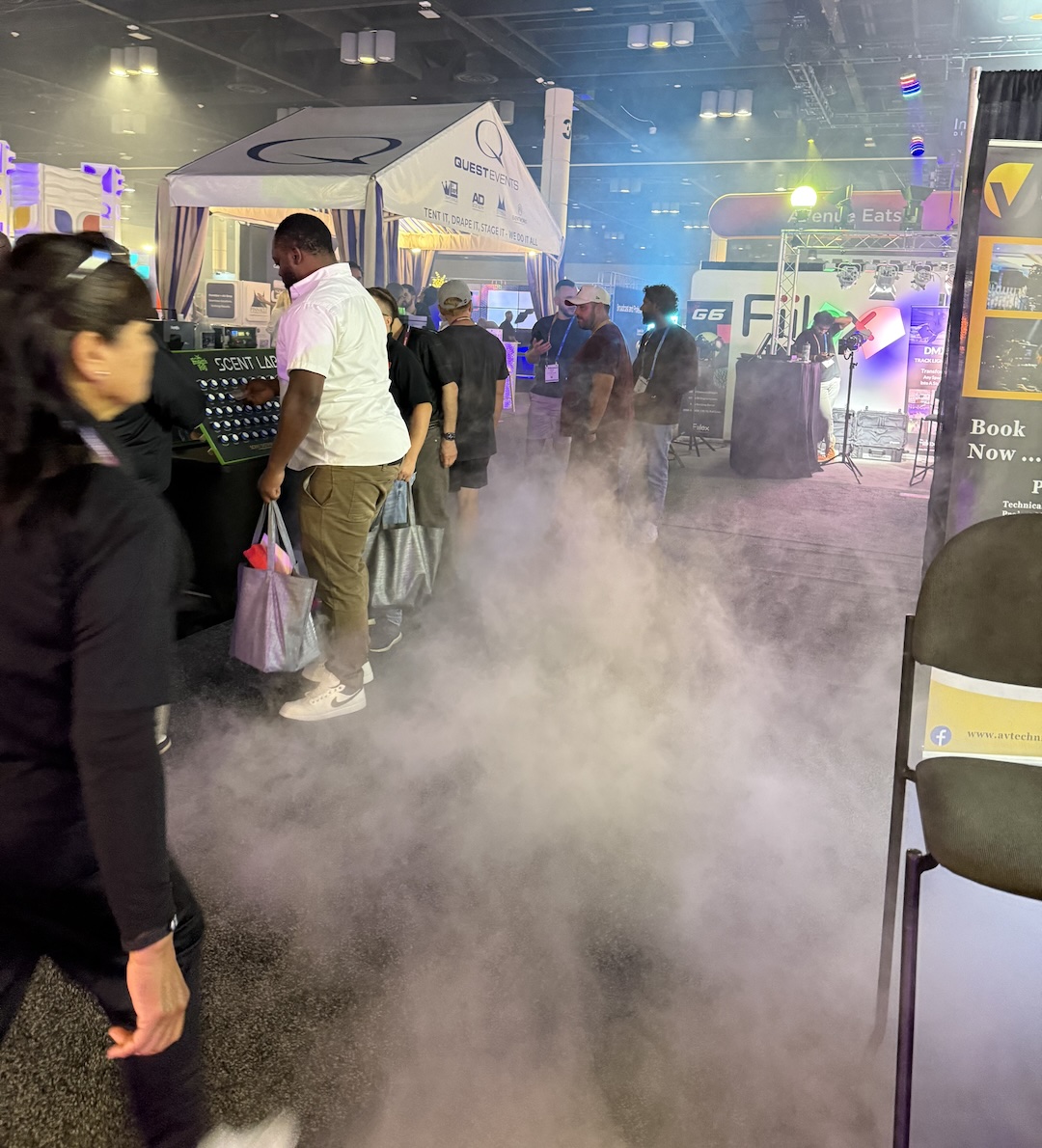 If seeing all that audio goodness left you a little lost in a fog, well, you could go get lost in a fog for real. Next to the audio exhibition area was the lighting and effects space, which featured this cloudbank courtesy of Froggy’s Fog.