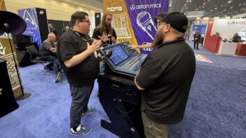The Heritage-D from Midas—AKA the HD96-24-CC-IP live digital console control center—was busy throughout the show as the team explained the desk’s specs, including 144 input channels, 123 mix buses, a 96 kHz sample rate and that colorful 21-inch touch screen.