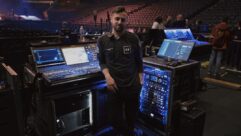 FOH engineer David Loy with his Yamaha Rivage PM3 console on the Kane Brown tour.