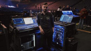 FOH engineer David Loy with his Yamaha Rivage PM3 console on the Kane Brown tour.