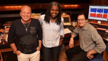 From left: David Kershenbaum, Tracy Chapman and mastering engineer Bernie Grundman at Bernie Grundman Mastering.
