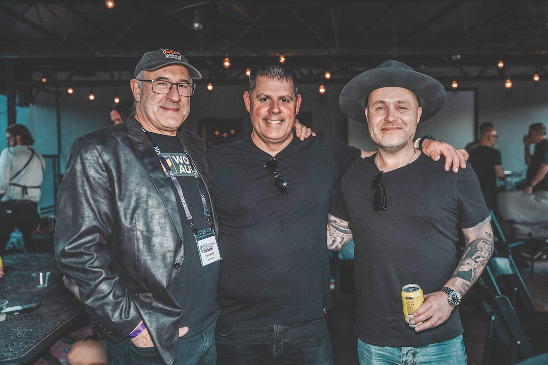 At the nighttime Studio Crawl in Berry Hill, from left: Paul Wolff, founder of Wolff Audio; Mike Picotte, Sweetwater; and Jay Porter, the new CEO at Wolff Audio. Photo: Kevin Craig