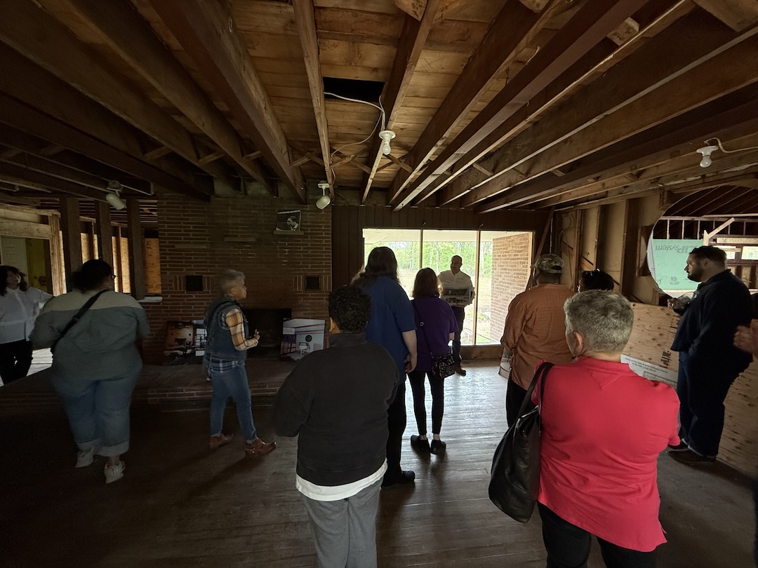 A “Preservation in Progress” tour inside the home of Alice and John Coltrane, currently under restoration. Photo: Clive Young.