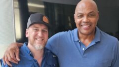 Production sound mixer Mike Sal with basketball legend/sports analyst Charles Barkley.