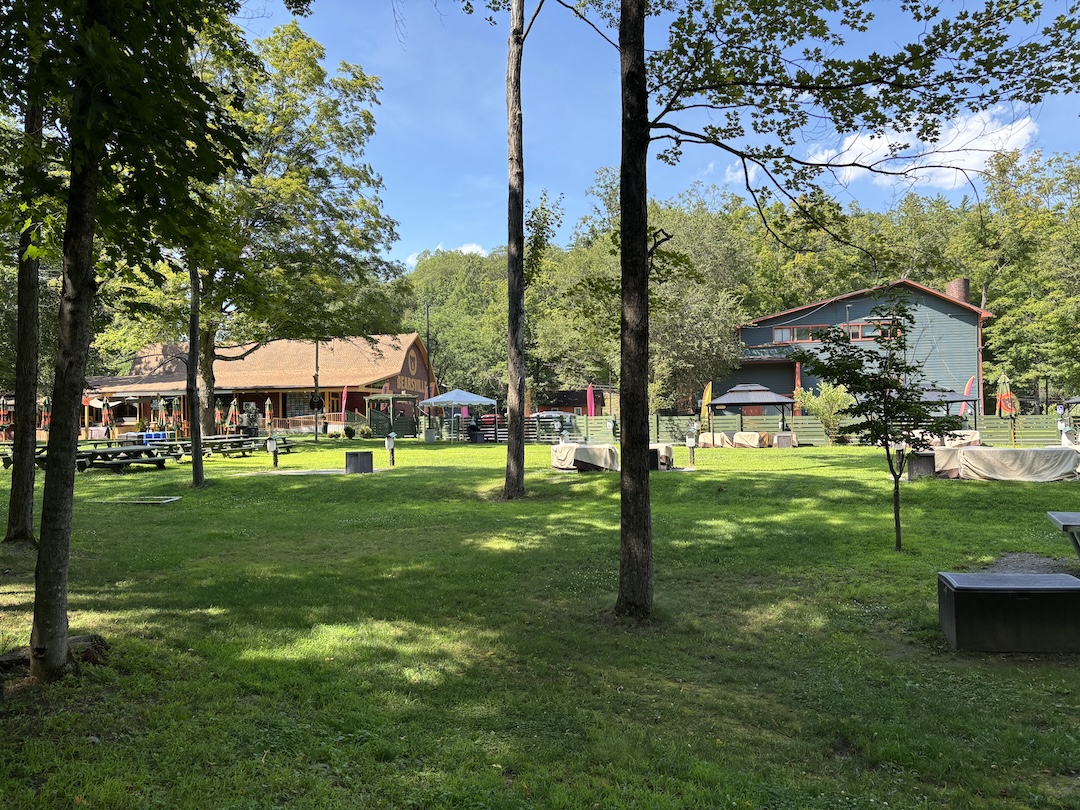 The new landscaped grounds of the Bearsville Campus, with Bearsville Theater to the left, Utopia Recording Studio to the right, and a couple of restaurants to the rear. Photo: Tom Kenny.