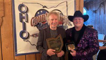 Tony Cottrill (left) at the 2025 Ohio Country Music Hall of Fame induction ceremony with Jackie Thomas, OCMHoF Director. Photo credit: Taylor Thomas