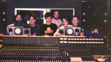 In Chipping Norton Studios, from left: Sean Slade, Ed O’Brien, Jonny Greenwood, Paul Kolderie, Colin Greenwood, Phil Selway and Thom Yorke.