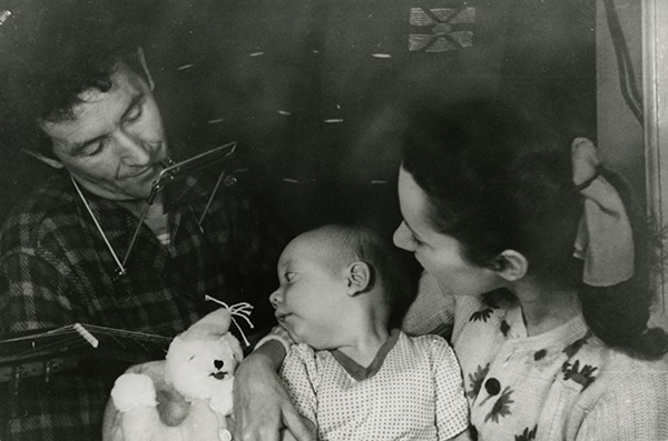 Woody Guthrie at home with his wife, Marjorie, and their son Arlo. Photo: Courtesy Woody Guthrie Publications.