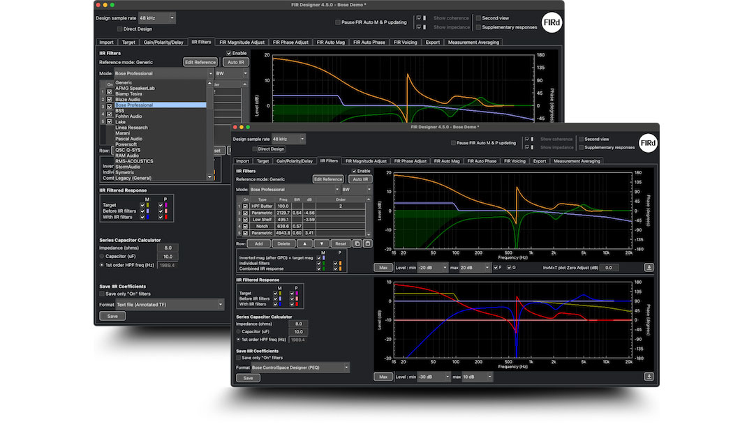 Eclipse Audio’s FIR Designer DSP software can now be used to design and load EQ to Bose Professional Sound Processors and PowerShareX, PowerShare and PowerMatch amplifiers.