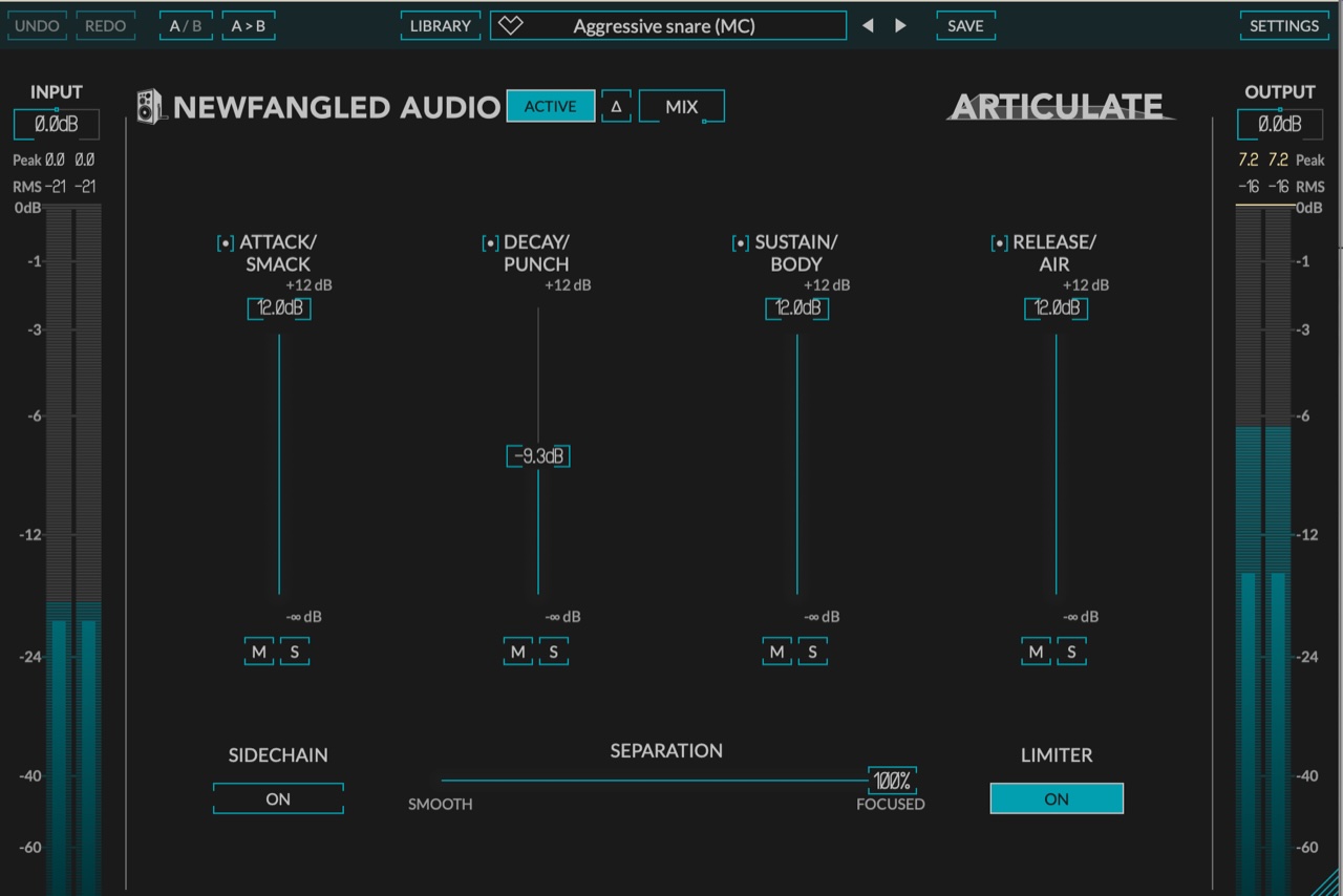 The four faders in the center of Articulate’s UI adjust the levels of an audio track during its attack, decay, sustain and release stages.